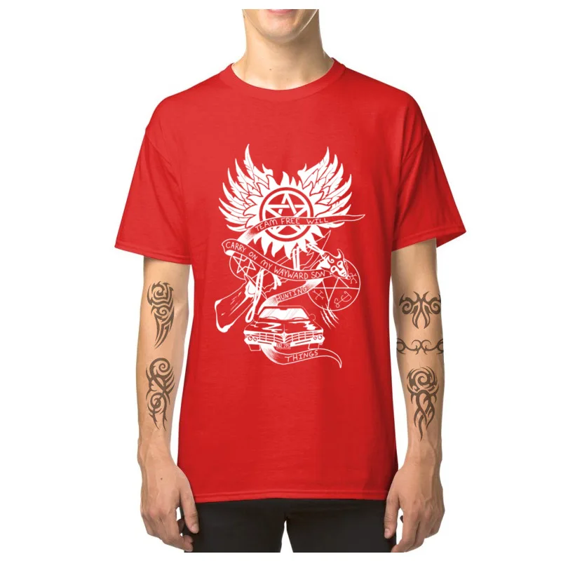 Carry_On_My_Wayward_Son_5741 T-shirts Camisa Short Sleeve Prevailing Crewneck 100% Cotton Tops Shirt T-Shirt for Men Autumn Carry_On_My_Wayward_Son_5741 red