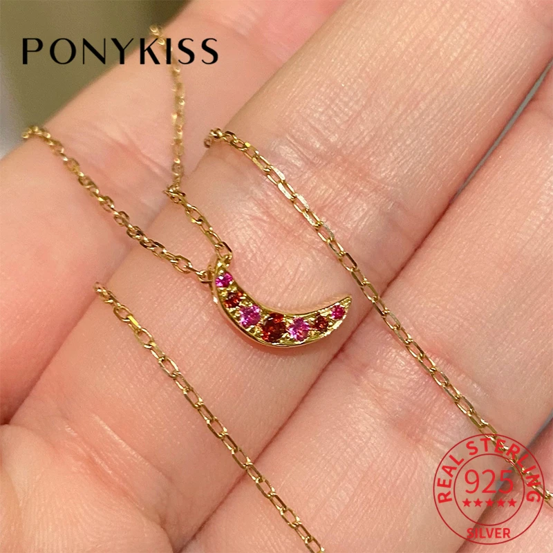 

Стильное ожерелье PONYKISS из серебра 925 пробы с подвеской в виде Красной Луны из циркония 14 к золота ожерелье для модных женщин прекрасные ювелирные изделия Прямая поставка