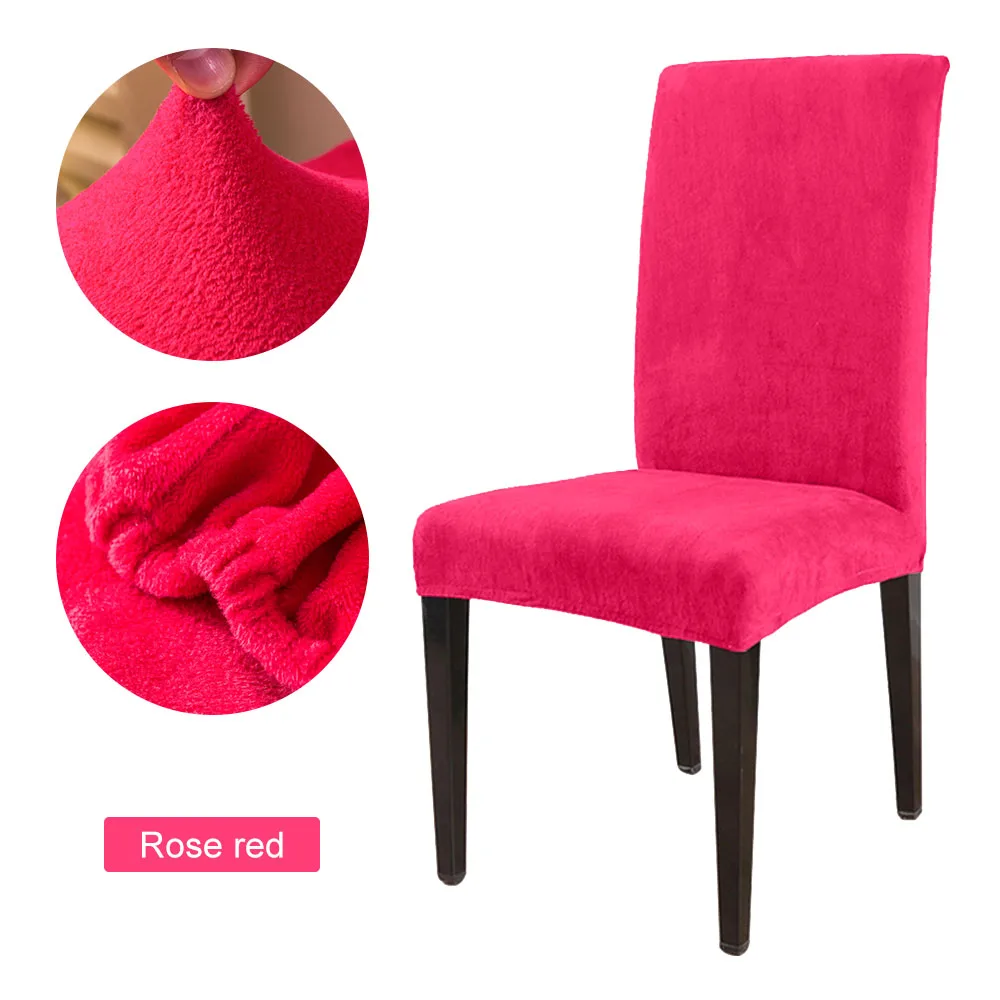 rose red Новинка, съемные эластичные одноцветные фланелевые чехлы для стульев, мягкая ткань с лисьим ворсом, чехлы для стульев для столовой, 15 цветов - Цвет: rose red