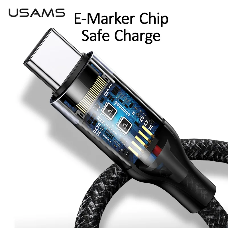 USAMS USB C к usb type C кабель для Xiaomi Redmi Note 8 Pro Quick Charge 4,0 PD 100W быстрая зарядка для MacBook Pro зарядный кабель