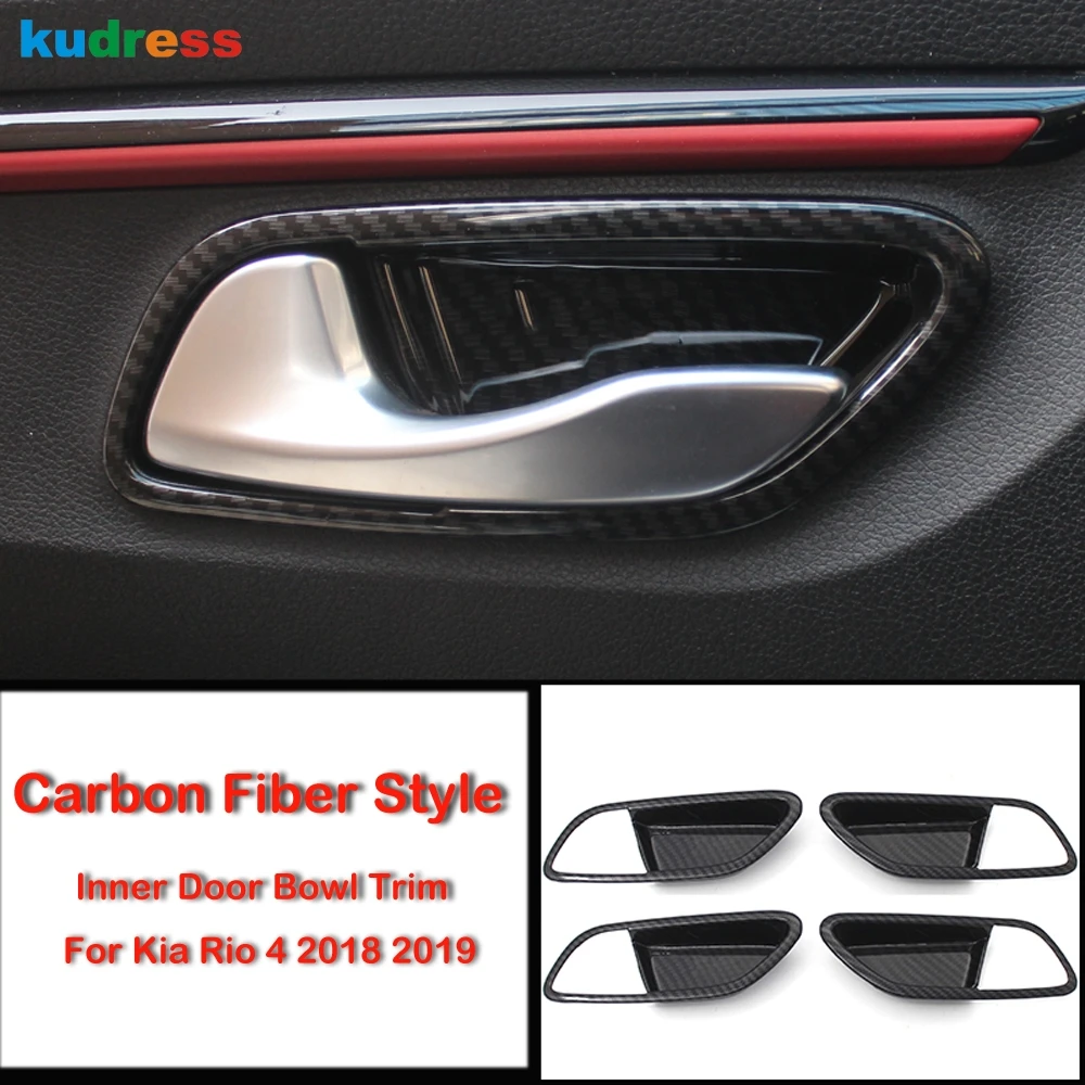 

For Kia Rio 4 X-line 2018 2019 carbon fibre Car Styling Inner Door Handle Cover Door Bowl Frame Trim Sticker AUTO Accessories