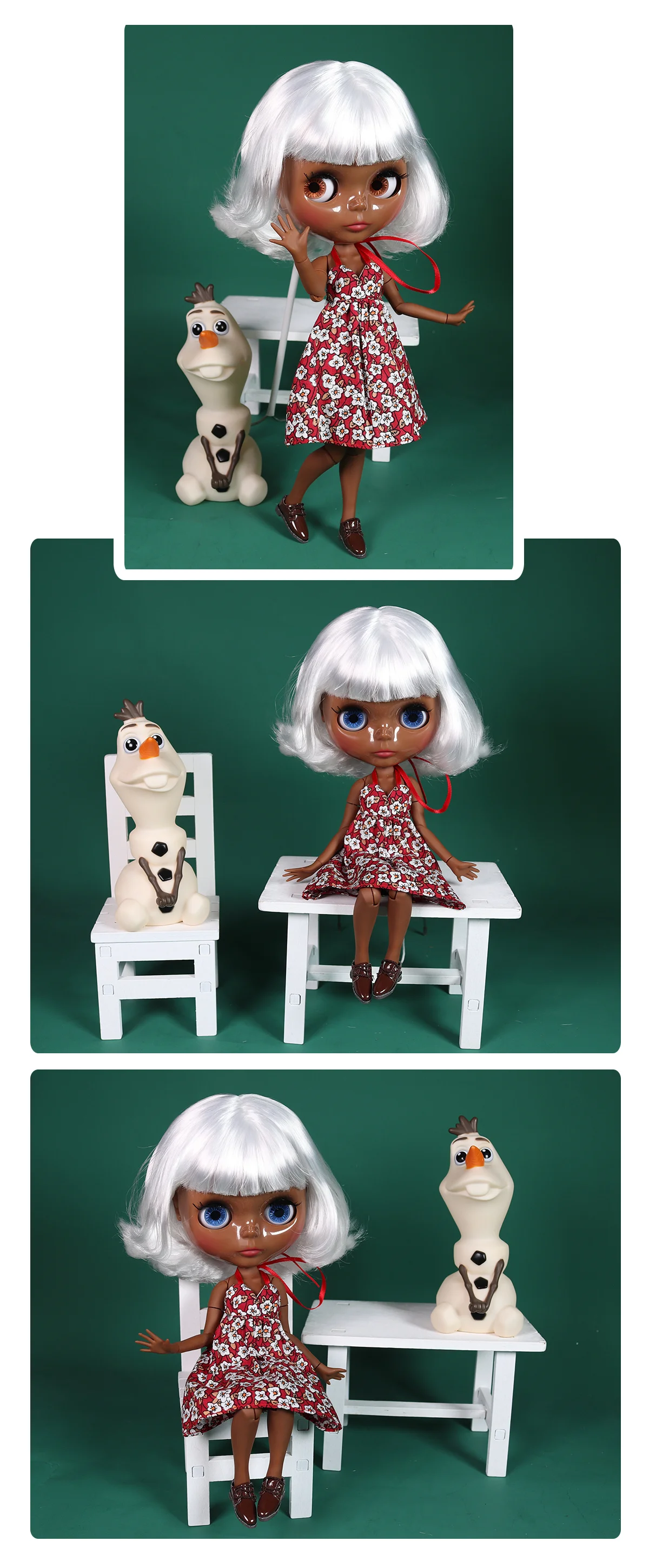 Neo Blythe Doll with Silver Hair, Black Skin, Shiny Cute Face & Custom Jointed Body 1