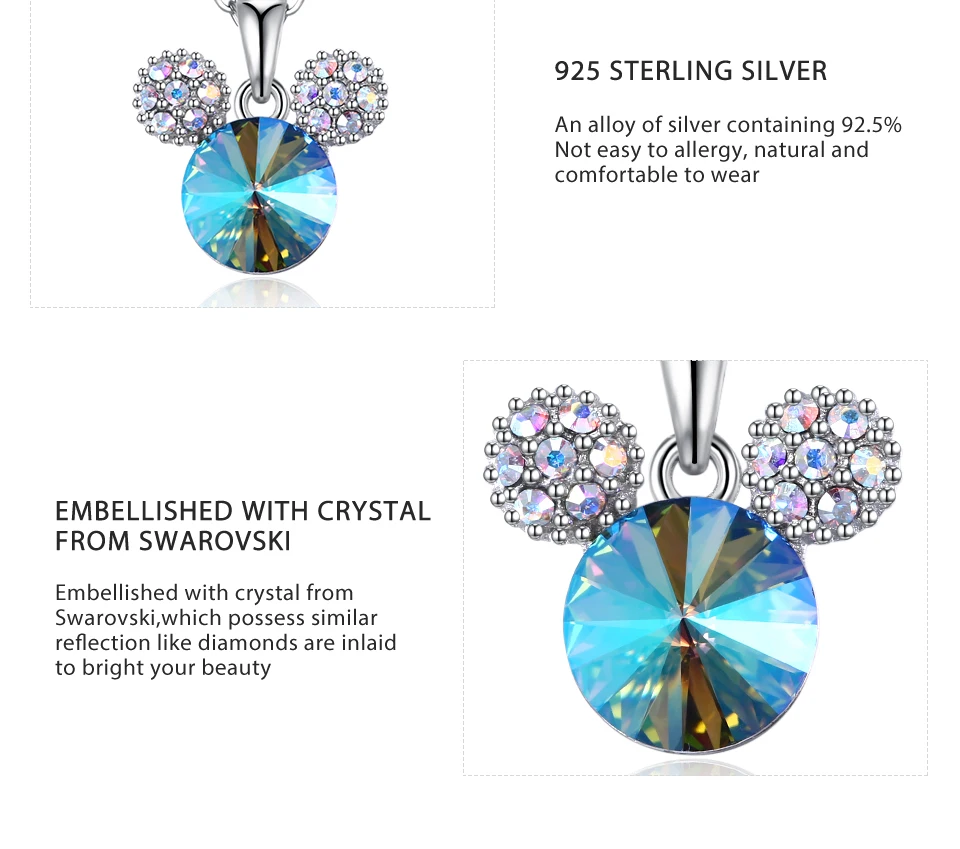 LEKANI Crystal From Swarovski 925 Sterling Silver Necklace Lovely Mouse Pendant Necklace Girl Valentine Gift Fine Jewelry