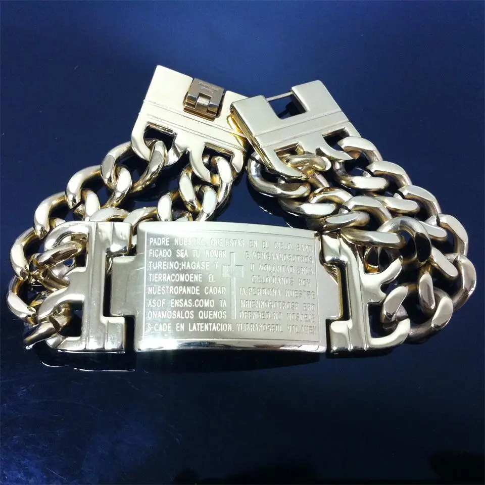 Punk Jesus Cross Bracelets Gold Tone Stainless Steel Bracelets Men Jewelry Male Charm Bangle Double Hand Chain Man Wristband stainless steel bracelet fashion bracelet fashion jewelry
