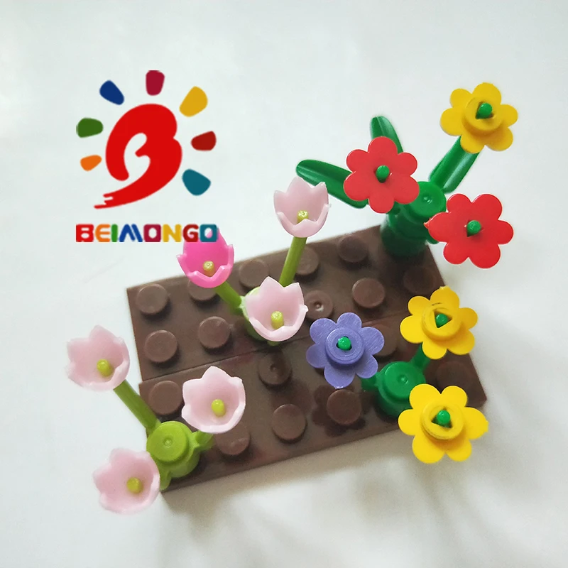 BEIMONGO строительные блоки MOC красочный цветок и тюльпан для растений Дерево DIY детские игрушки могут быть compitabled