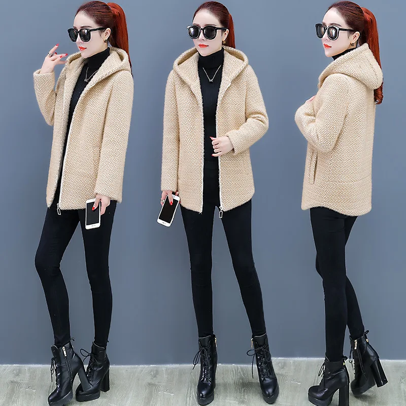 Стиль модная куртка Для женщин на осень-зиму, в Корейском стиле,-Стиль Slim Fit для похудения элегантный тенденция шерстяное пальто с капюшоном, куртка