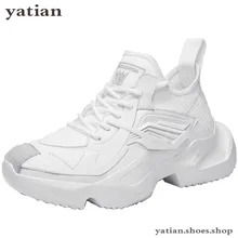 Новые модные кроссовки Мужские дышащие ботинки с массивным каблуком противоскользящие вулканизированные туфли zapatillas hombre черные белые N-16