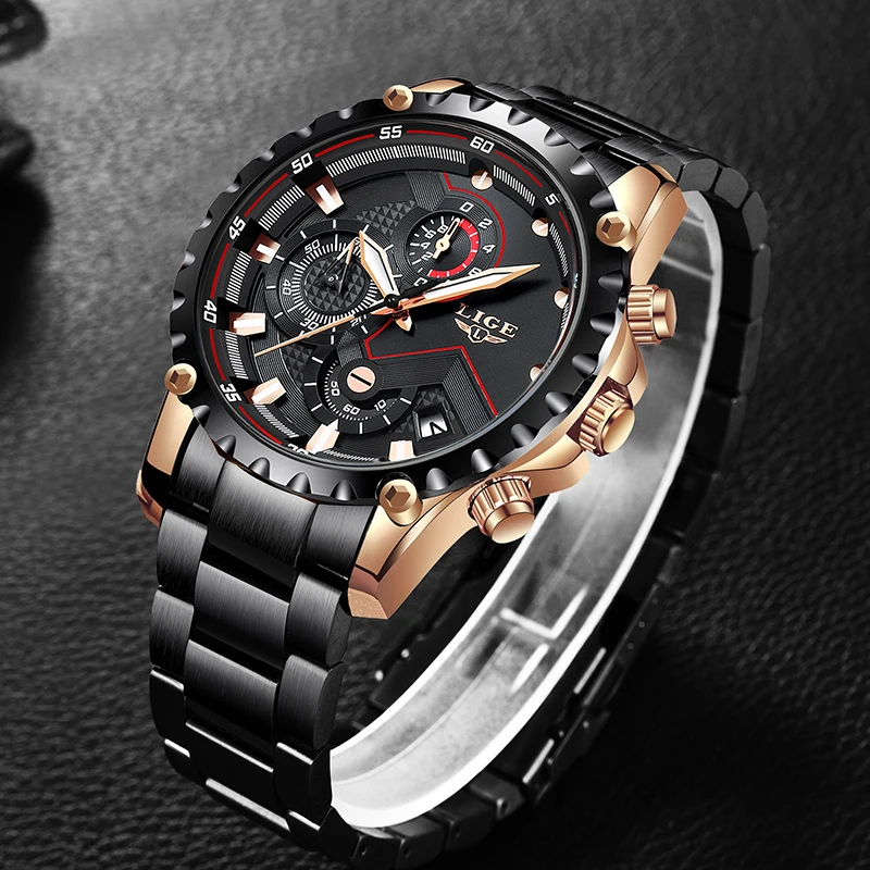 Lige top бренд Luxruy модные мужские часы Для мужчин Спорт Водонепроницаемый кварцевые часы для мужчин полный Сталь военные часы Relogio Masculino