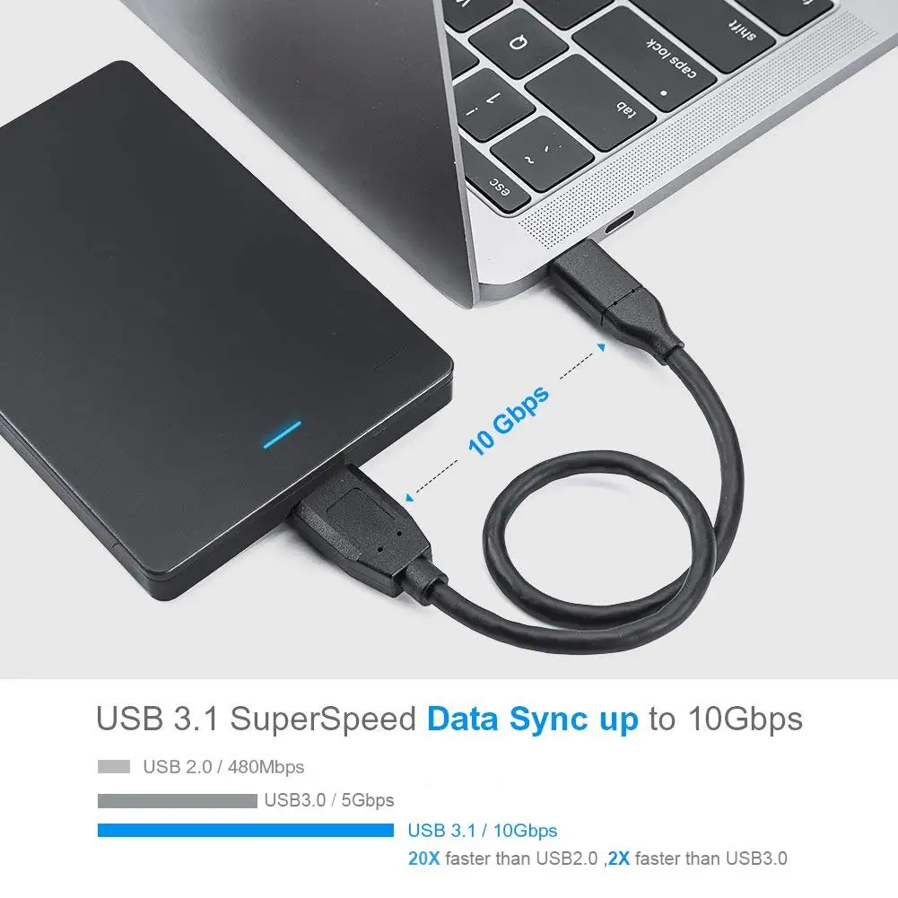 USB C к Micro B 3,0 кабель(Gen2/10 Гбит/с), 1ft USB 3,1 внешний жесткий диск кабель, совместимый с MacBook(Pro