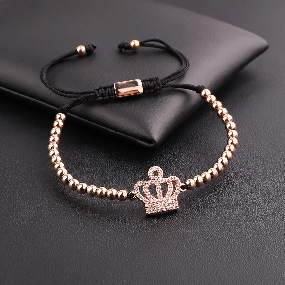 Jaravvi High Quality CZ Micro Pave Crown Stainless Steel Beads Handmade Cord Macrame Friendship Bracelet Men Women Jewelry Gift - Image 2