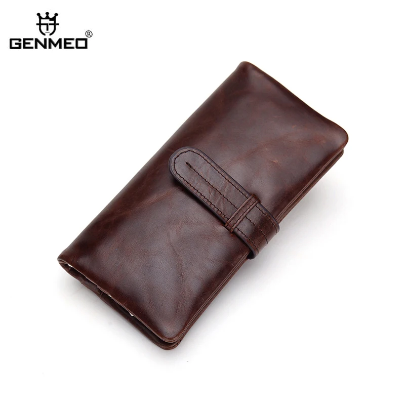 

GENMEO Brand Genuine Leather Wallet Men Cow Leather Purse with Card Holders Male Clutch Dollars Bag Retro Cowhide Wallets Bolsa
