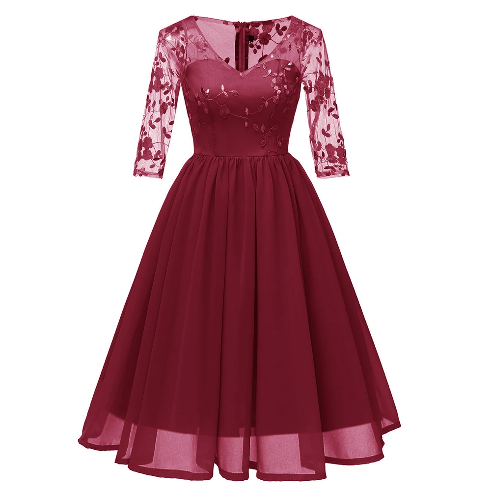 

Big Size Floral Embroidery Dress Woman Plus Size Mesh+chiffon Dresses Retro Hollow Out Clothing Elegant Evening Party Vestidos
