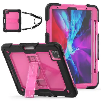

For Apple Ipad Pro 11 2020 Case 3 Layer Heavy Duty Full-body Cover Built-in Folding Kickstand Shoulder Strap Portable Shell