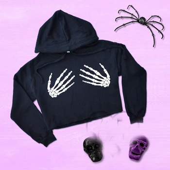 

Skull Hand Crop Top Women Hoodies Hooded Long Sleeve Graphic Tops Hip Hop Harajuku Sweatshirt Causal Pullover Jumper Droshipping