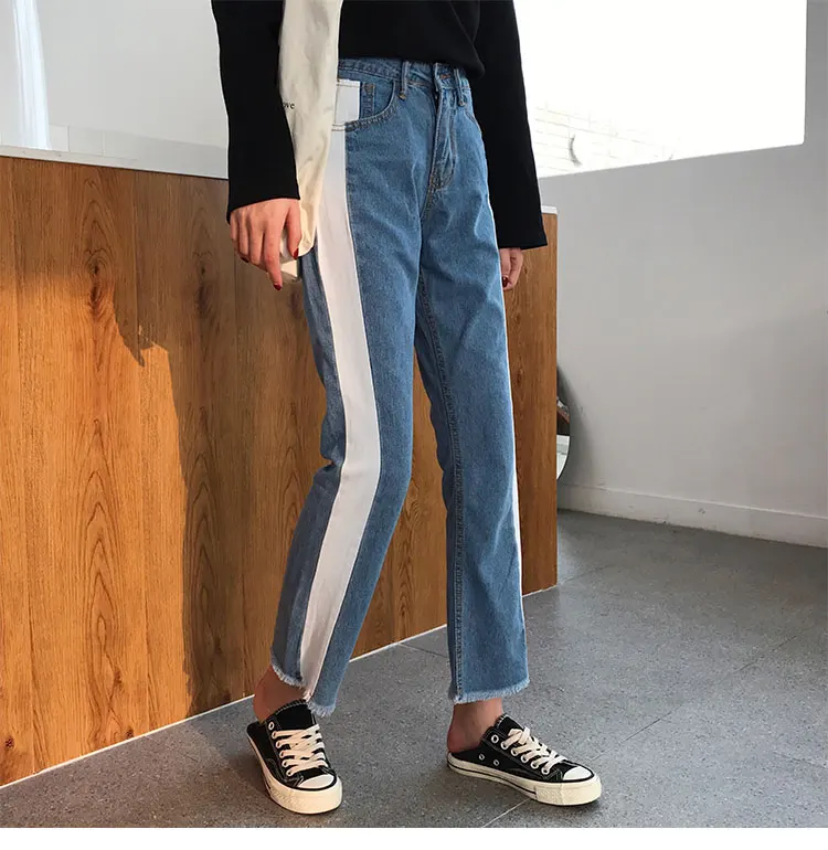 Женские свободные джинсы до щиколотки синие корейские брюки в полоску уличная