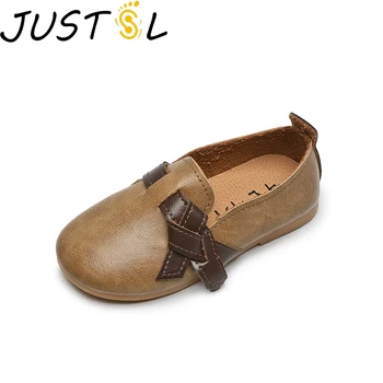 

JUSTSL 2020 Spring New Girls Bow Peas Shoes Retro Flat Shoes Kids Small Soft-soled Shoes student Thin Shoes For Child