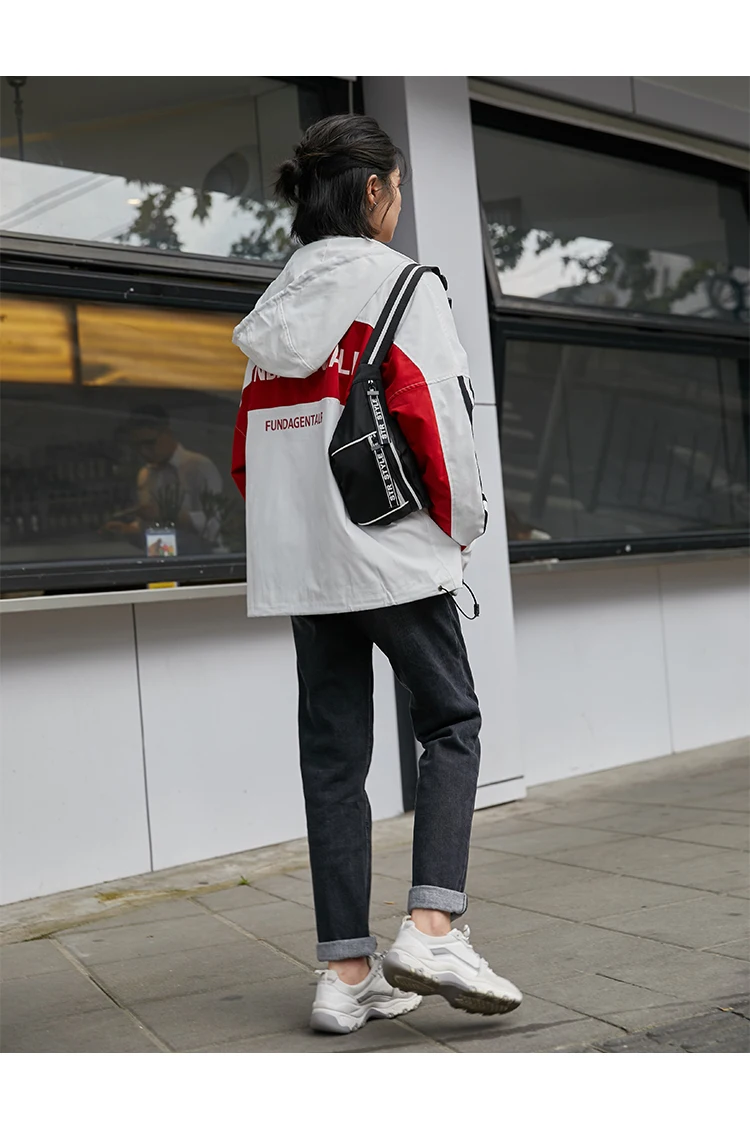 Harajuku куртка с капюшоном, подходящая по цвету, женская уличная одежда, осенне-зимнее Свободное пальто на молнии с длинным рукавом, Женское пальто с буквенным принтом