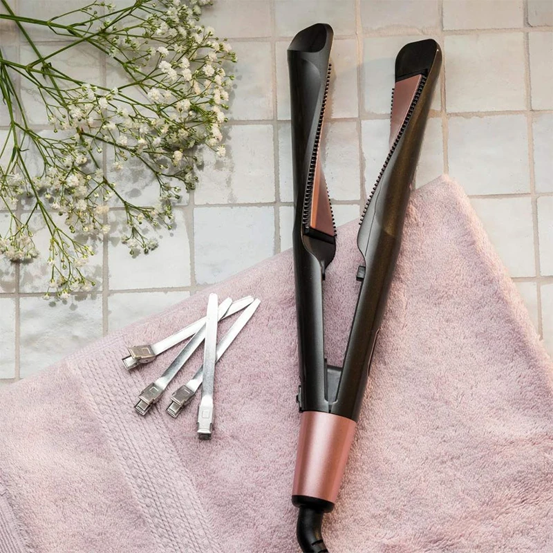 

Professional 2 In 1 Hair Curler And Straightener Twist Curling Iron Barber Salon Flat Irons Styler Tourmaline Ceramic LED