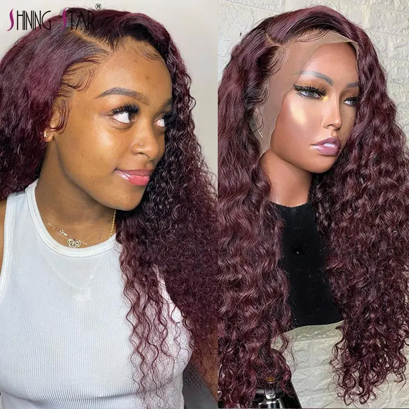 

Deep Wave Lace Front Human Hair Wigs Colored Burgundy Lace Front Wig Brazilian Hair Deep Wave Lace Frontal Wig Transparent Remy
