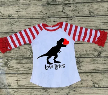 

new spring Valentine's Day baby girls Dinosaur red stripe heart love heart cotton cute topT-shirt raglans childen clothes