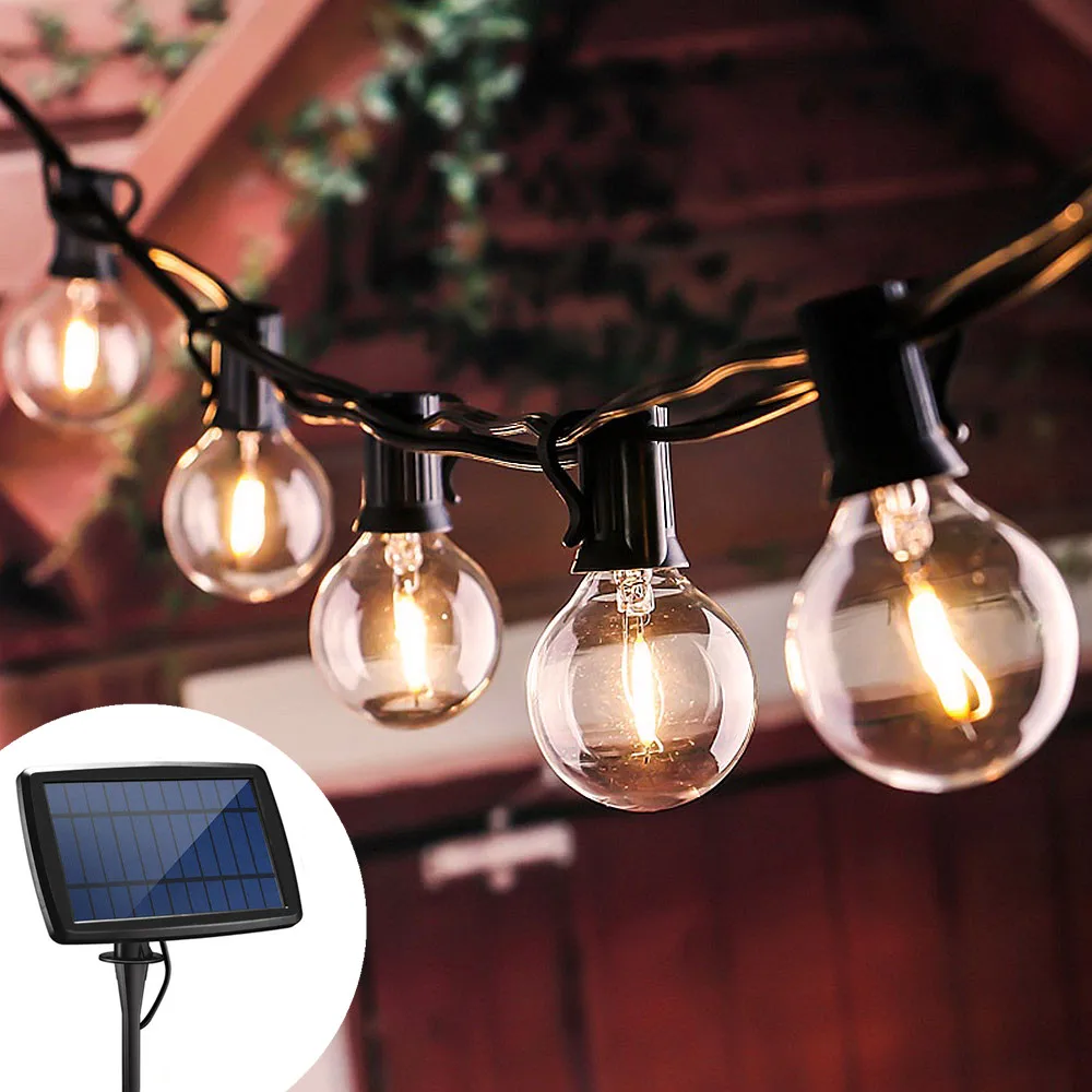 Solar Light Outdoor Street Garland Christmas Lights G40 Edison Glass Solar Bulb LED Solar Lamp String Solar Garden Light 5/7.6M