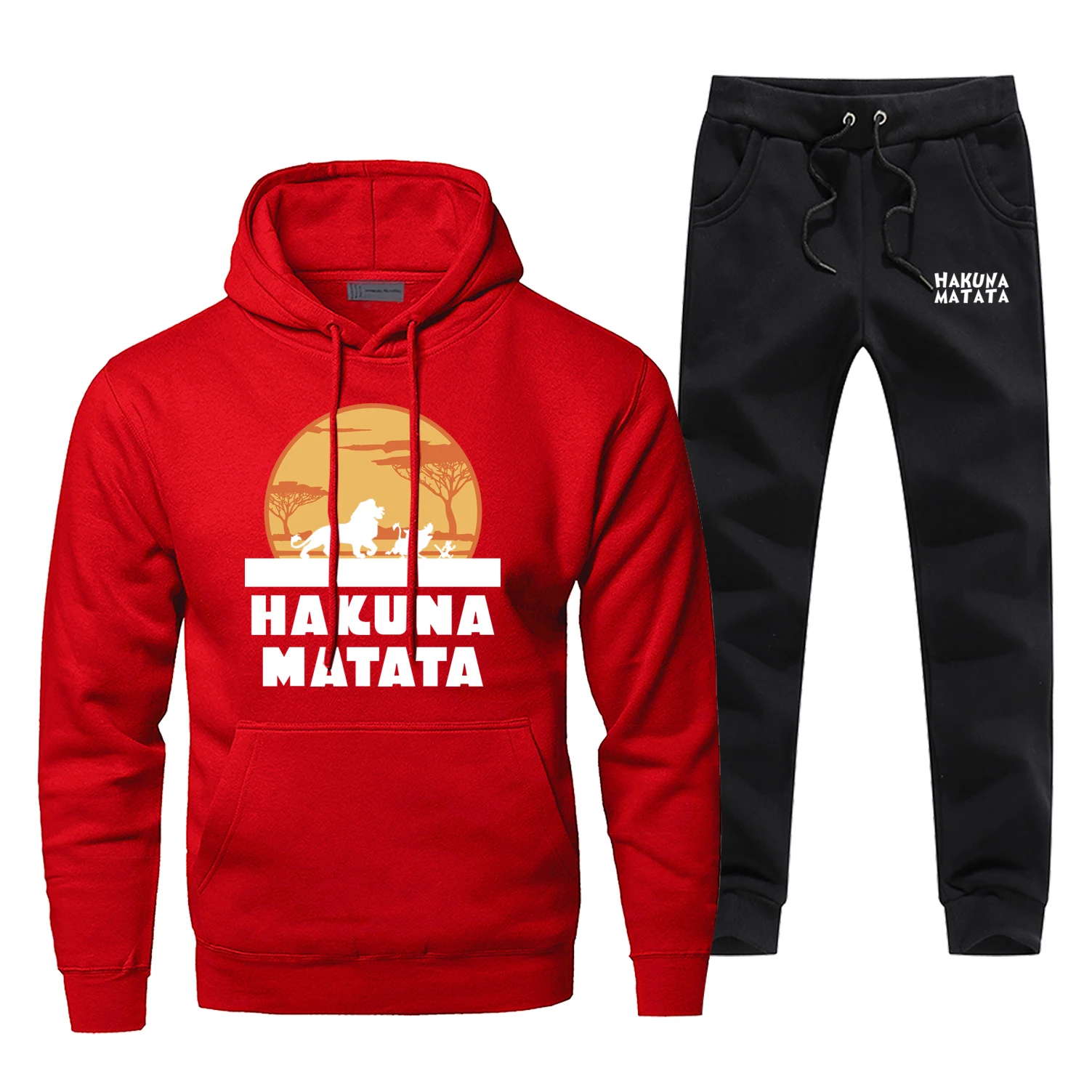 Забавный Король Лев Simba Толстовка Акуна Матата толстовки Брюки Наборы для мужчин мода флис спортивная одежда Спортивные штаны хип-хоп Уличная одежда