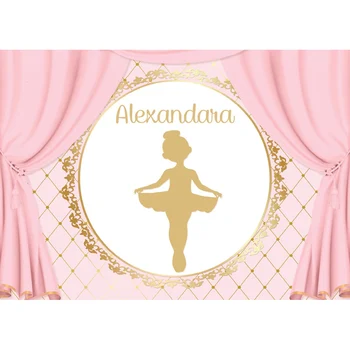 

Pink Curtain Ballerina Princess Baby Shower Backdrop 7x5ft Golden Ballet Dancing Girls Birthday Background Personalized Name