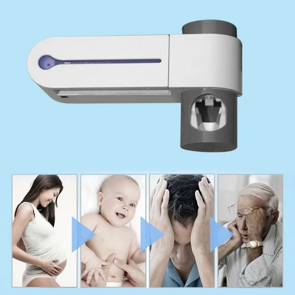 UV Disinfection Toothbrush Automatic Toothbrush Steriliser Cleaner Brush Holder Set with Automatic Toothpaste Dispenser
