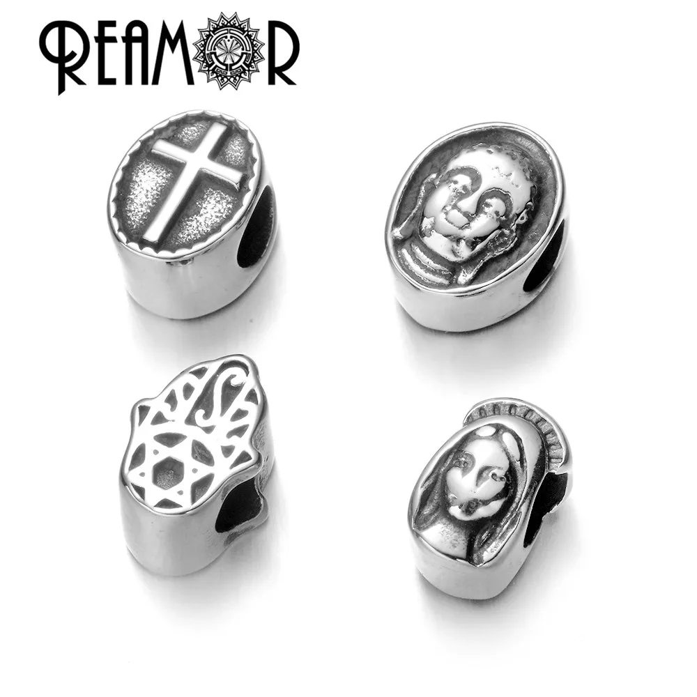 MIX DESIGN 019-22 REAMOR 316L религиозная нержавеющая сталь крест Йога Будда рука голова пришельца Европейские Бусины-шармы для DIY изделия в виде ювелирных браслетов - Цвет: MIX DESIGN 019-22