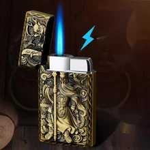 

Embossed Voice Straight To Lighters Windproof Blue Flame Steel Sound Personalized Creativity Butane Gas Lighter