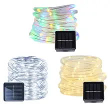 12 м 100 светодиодный уличные солнечные лампы 50/100 светодиодный s веревочный трубчатый струнный свет Сказочный Праздник Рождественская вечеринка Солнечный сад водонепроницаемый свет
