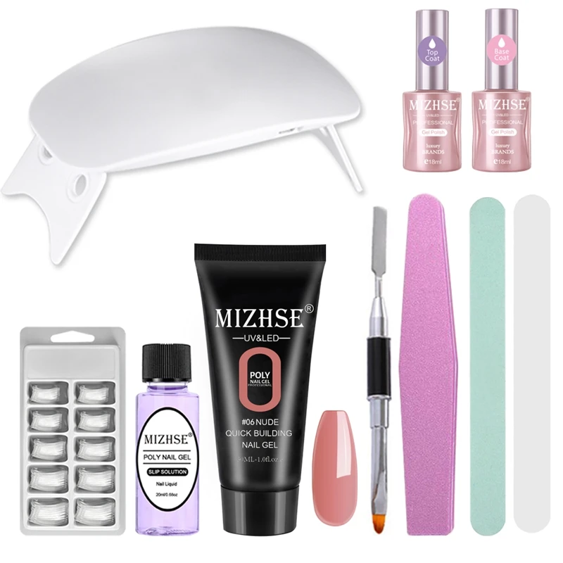 MIZHSE Poly Gel Kit 6 Вт УФ светодиодный Гель-лак Декоративный Лак для ногтей набор быстрого строительства для наращивания ногтей желе гель полигель - Цвет: MS-Kits01-P06