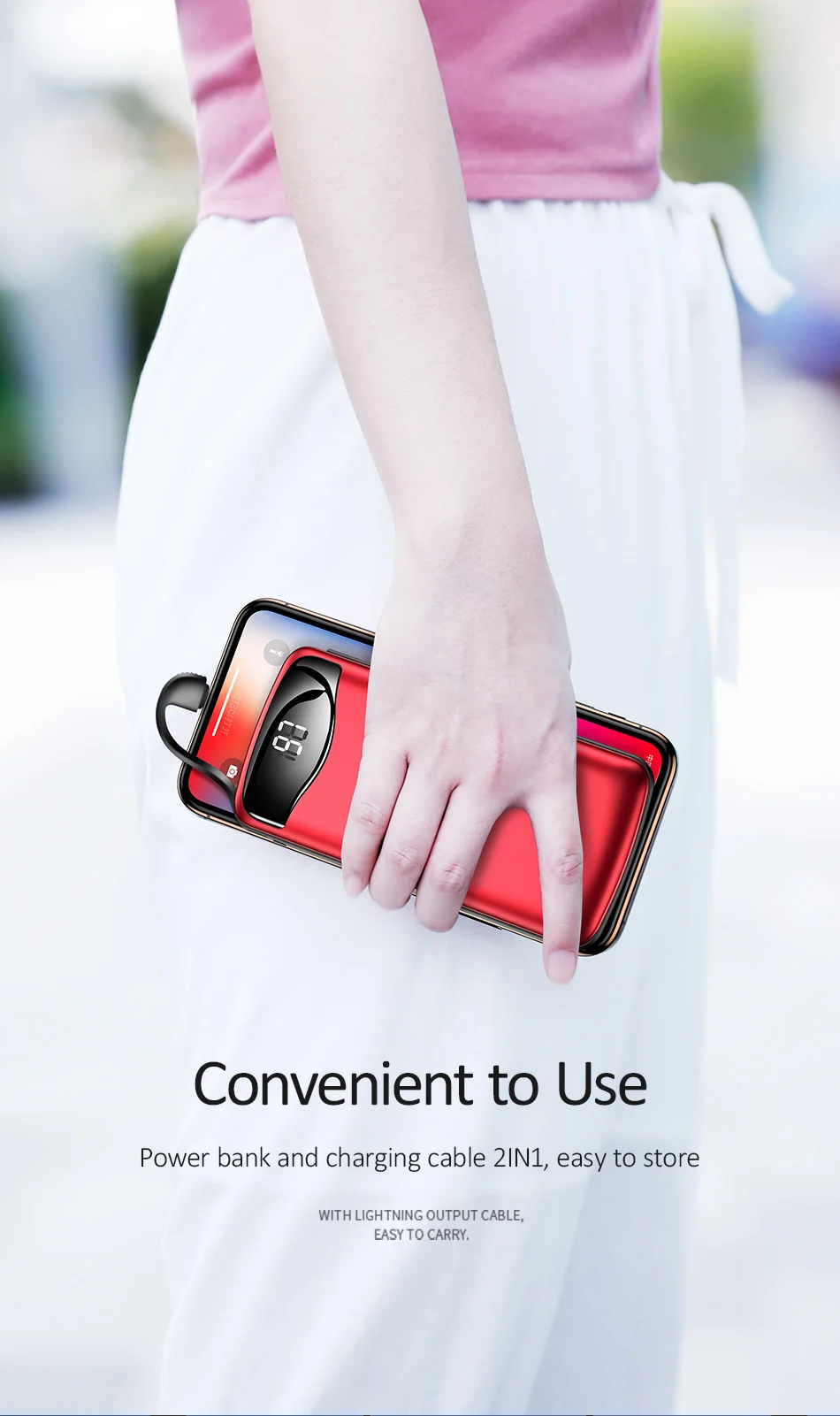 USAMS power Bank 10000 мАч светодиодный дисплей Быстрая зарядка банк питания для usb-кабель для iPhone портативное зарядное устройство повербанк для iPhone samsung