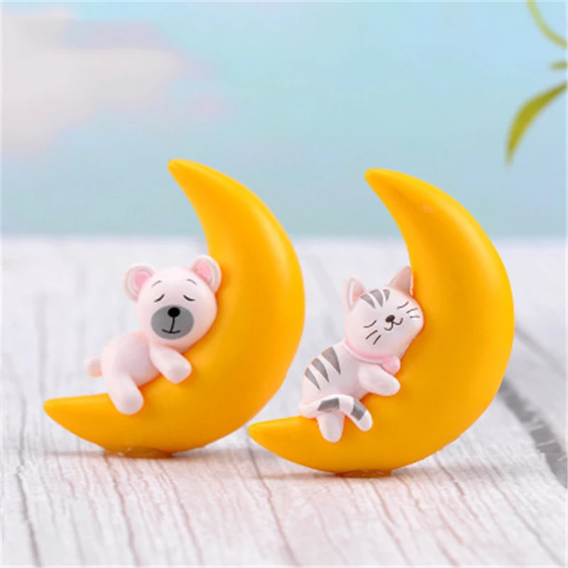 

ZOCDOU 1 Piece Cartoon Bear Cat Rabbit Moon Hypnosis Model Small Statue Car Figurine Crafts Garden Figure Ornament Miniatures