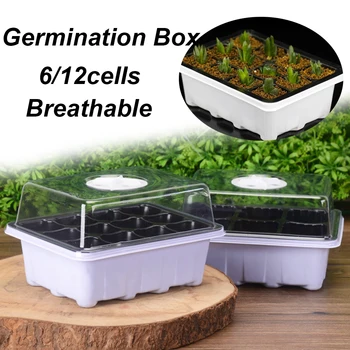 

6/12 Plastic Nursery Pots Planting Seed Tray Kit Plant Germination Box with Dome and Base Garden Grow Box Gardening Supplies