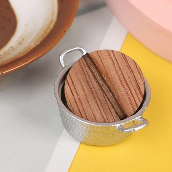 

1/12 Dollhouse Miniature Kitchen Utensil Cooking Ware Mini Pot Boiler Pan with Lid For Dollhouse Decals New Arrival
