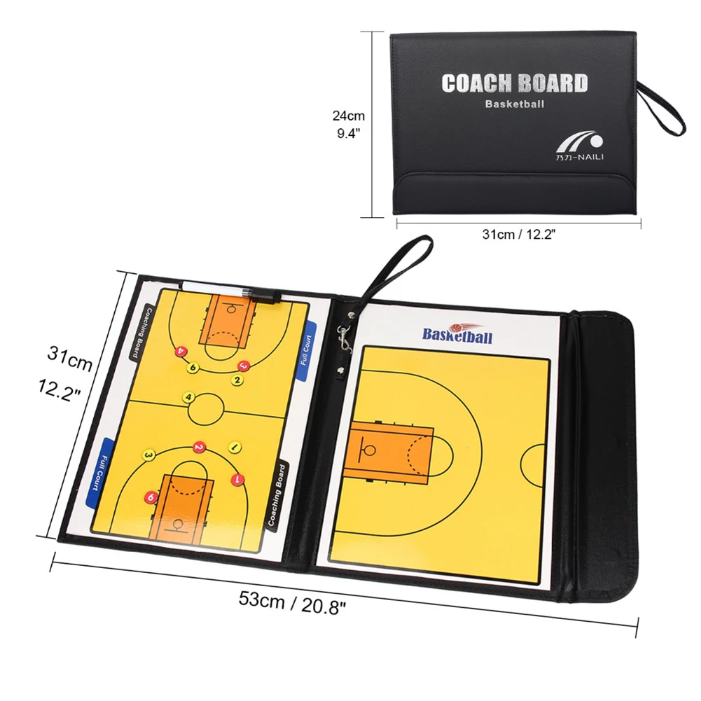 Portable Leather Magnetic Foldable Basketball Tactical Board Training Coaching Kit 24 Magnets for Tactic Drawing Noting