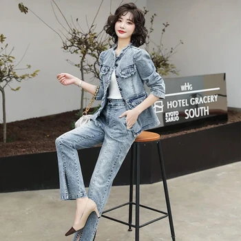 Damski Garnitur Denim Styl Retro 5