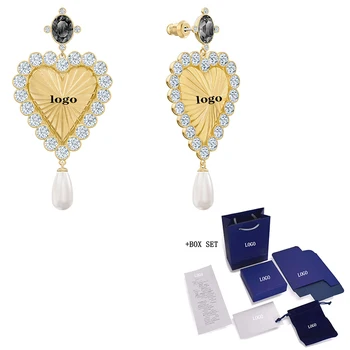 

SWA New Fashion Retro Pearl SWA Perforated Earrings Elegant Love Crystal Water Drop Pearl Decoration Crystal Female Jewelry Gift