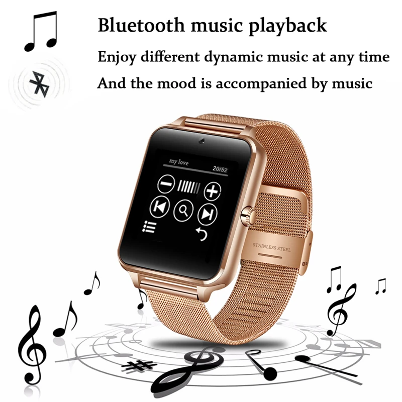 

2019 New Bluetooth SmartWatch Men's Sport Pedometer Fashion Stainless Steel Smart Watch Support SIM TF Card Camera Android IOS