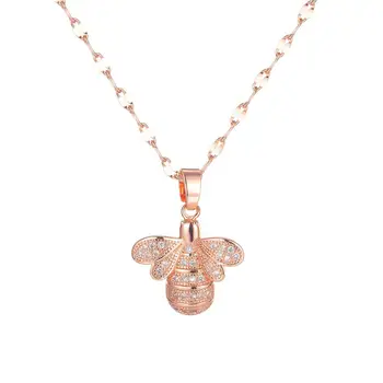 

Pendant Necklace for women necklace stainless steel necklace luxury rose gold Korean style chain crystal Little bee choker kpop