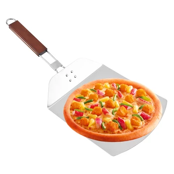 

Folding Handle Square Baking Tool Stainless Steel Pizza Shovel Accessories Non-Slip Pastry Peel Large Cutter Pies Cake Spatula