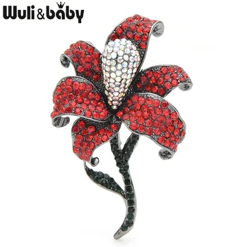 

Wuli&baby Big Red Rhinestone Flower Brooches Women Sparkling Wedding Party Brooch Pins New Year Gifts