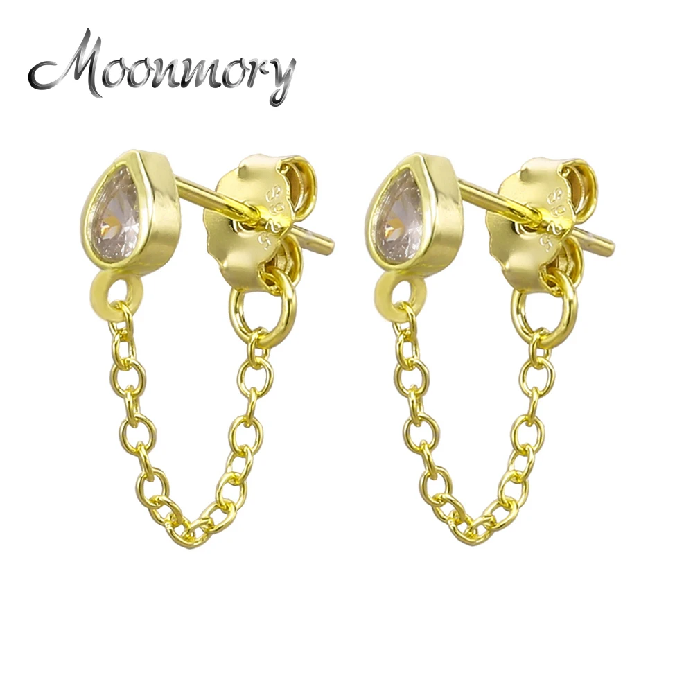 Moonmory, золотой цвет, 925 пробы, серебряная цепочка, серьги-гвоздики для женщин, капля воды, камень, серьги, свадебные ювелирные изделия, рождественский подарок