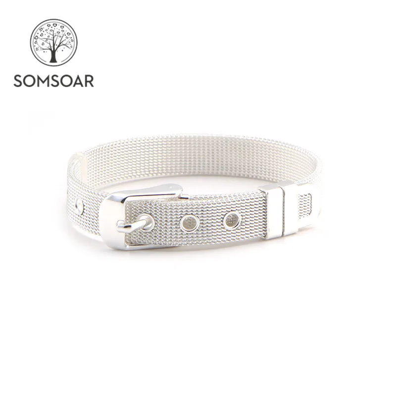 

Somsoar Jewelry s925 silver Plated 21cm Mesh Bracelet Wrap Bracelets bands Bangle fit sterling silver Charms 50pcs/lot