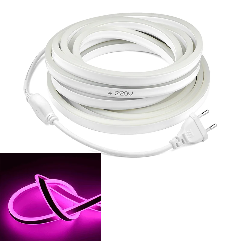 Pink 220V светодиодный полосы светильник на открытом воздухе Водонепроницаемый SMD2835 120 светодиодный s/m RGB гибкий неоновый светодиодный светильник боль в спине ленты светильник 1 м 2 м 3 м 4 м 5 м 6 7 8m - Испускаемый цвет: Pink