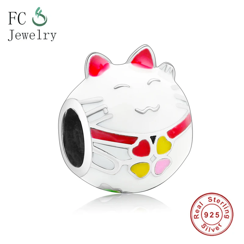 Подходит для оригинального браслета 925 пробы серебро Lucky Cat с красной эмалью ушные