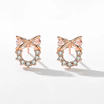 

New Bow Sterling Silver Earrings Wild Temperament Fashion Earrings Inlaid Zirconium Small Fresh Ear Jewelry