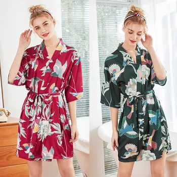 

New products ladies bathrobe underwear pajamas mini dress satin robes robe bathrobe kimono robes sexy 098