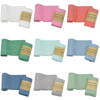 

2Pcs/Set Solid Color Reusable Baby Muslin Blanket Infant Swaddle Wrap Newborn Soft Bamboo Fiber Bedding Bath Towel